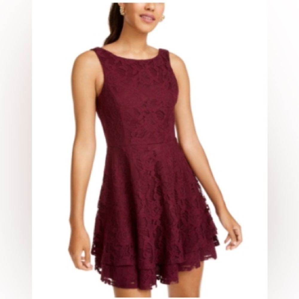Speechless Size 13 Sleeveless Purple Lace Over Lined Fit & Flare Cocktail Dress